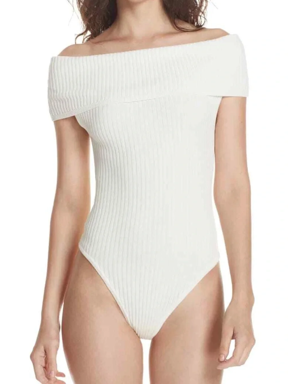 NWT Free People Ivory Off Shoulder Bodysuit Top Women's Size S